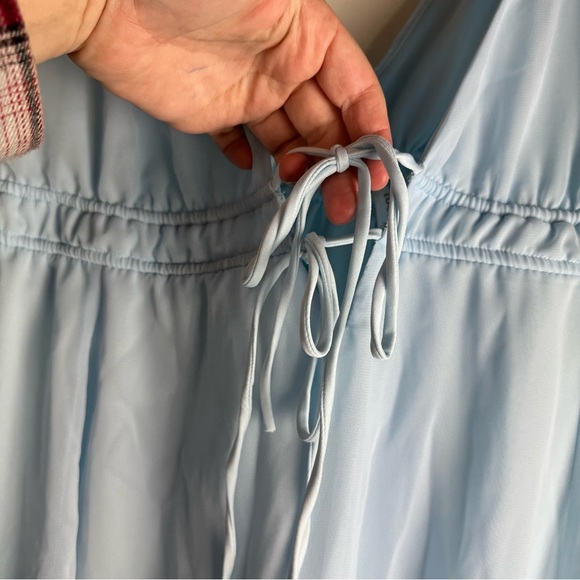 Lucy In The Sky Baby Blue Svana Plung Neck A-Line Tie Chest Flowy Mini Dress S - Picture 10 of 16